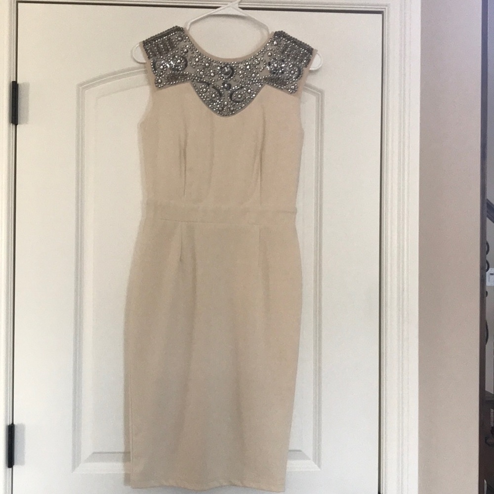 Beaded cream dress.